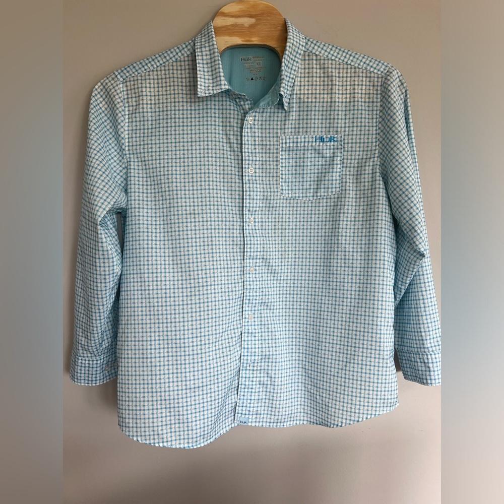 Huk Performance Light Fishing Casual Button Long Sleeve Shirt Checked Pattern XL